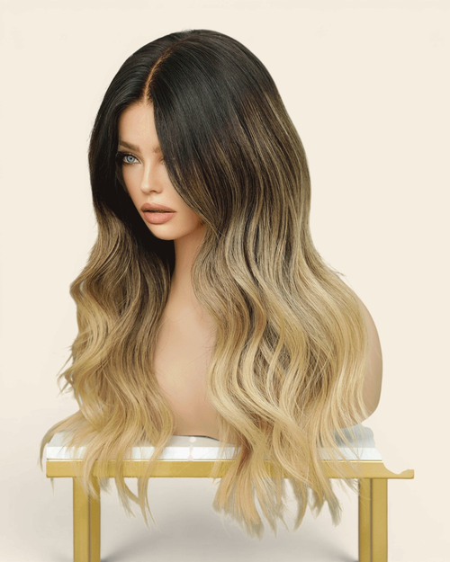 SP107-1 Blonde wig with dark roots Human Hair Gluless Wigs.png